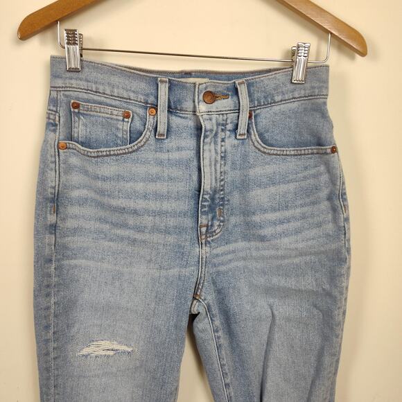 Madewell Jeans Womens 26 Blue High Rise The Momjean Distressed Raw Hem Ankle - Picture 4 of 17